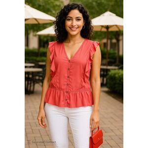 Tommy Hilfiger Coral Pink Ruffle Blouse – Women's Size L (NWT)